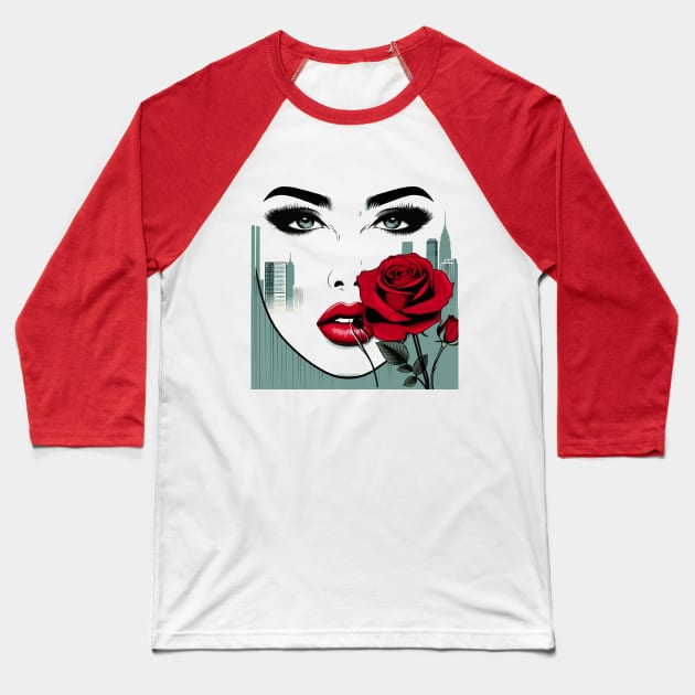 Lipstick Red Lips, Cute Rose Lady Baseball T-Shirt by Teebevies